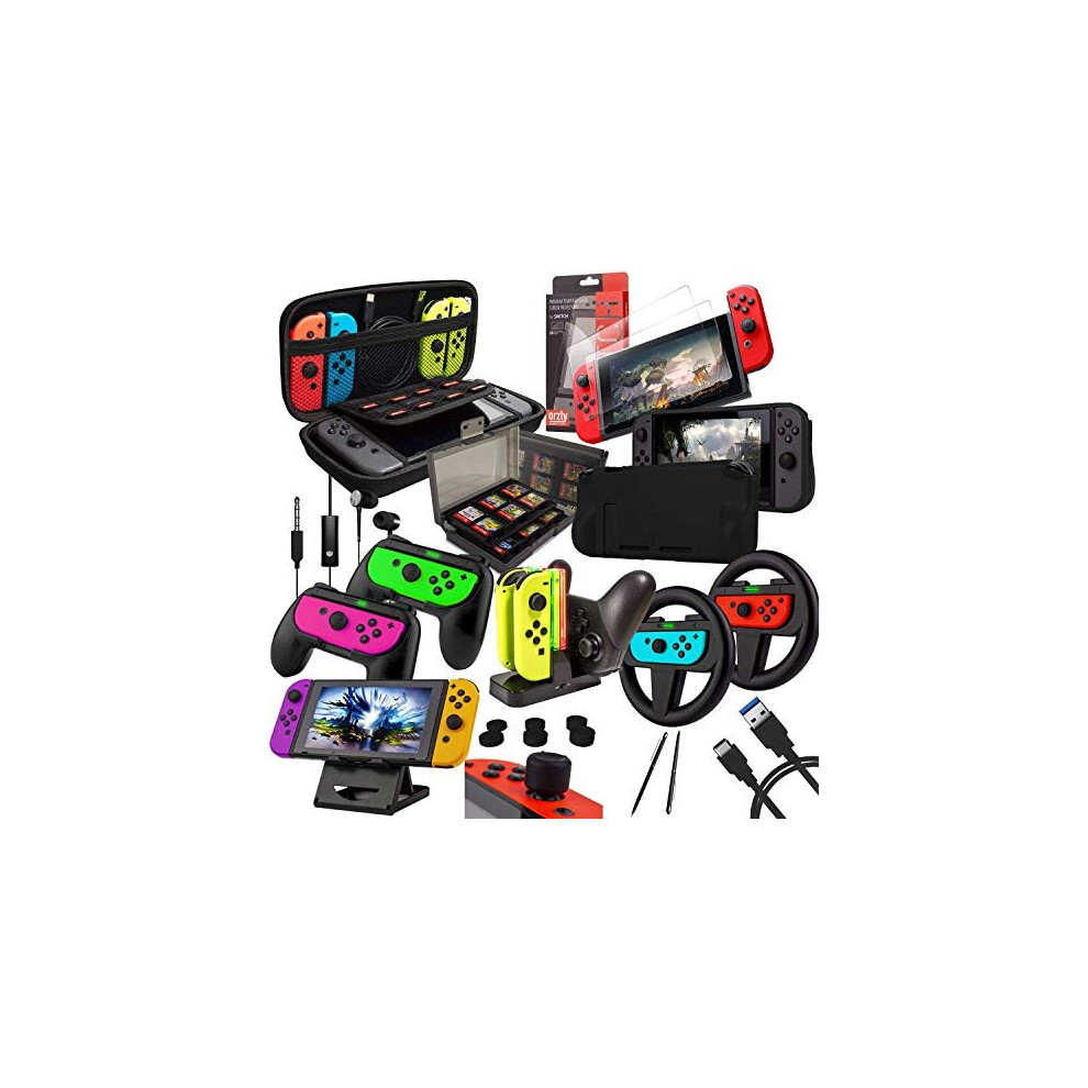 Accessory Bundle Kit Designed For Nintendo Switch Accessories Geeks And Oled Console Users Case And Screen Protector Joycon Grips And Wheels For 5060498275743