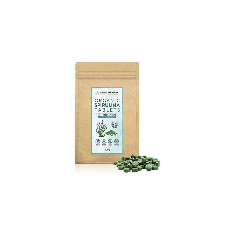 Spring Blossom 500G Organic Spirulina Tablets 1000 X 500Mg Natural Dietary Food Supplement Premium Quality Nongmo Vegan Detox Superfood Rich In Protein Vitamins