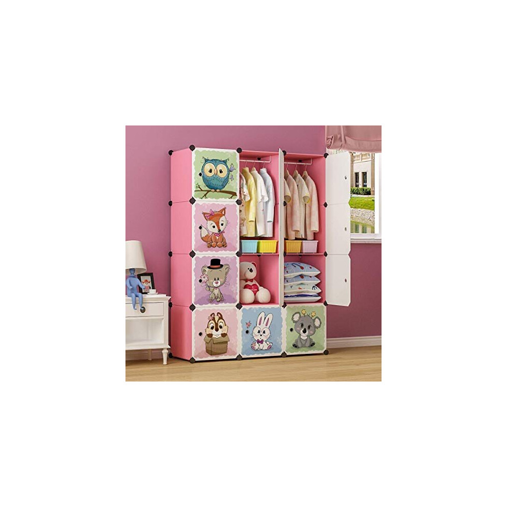 Cartoon Clothes Closet Wardrobe Diy Modular Storage Organizer Sturdy And Safe For Children 8 Cubes 2 Hanging Sections 110 X 47 X 147 Cm Pink Brian & Dany