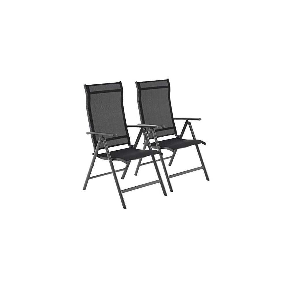 Set of 2 Folding Garden Chairs Outdoor Chairs with Durable Aluminium Structure 8Angle Reclining Backrest Max Capacity 150 kg per Chair Black GCB29BK