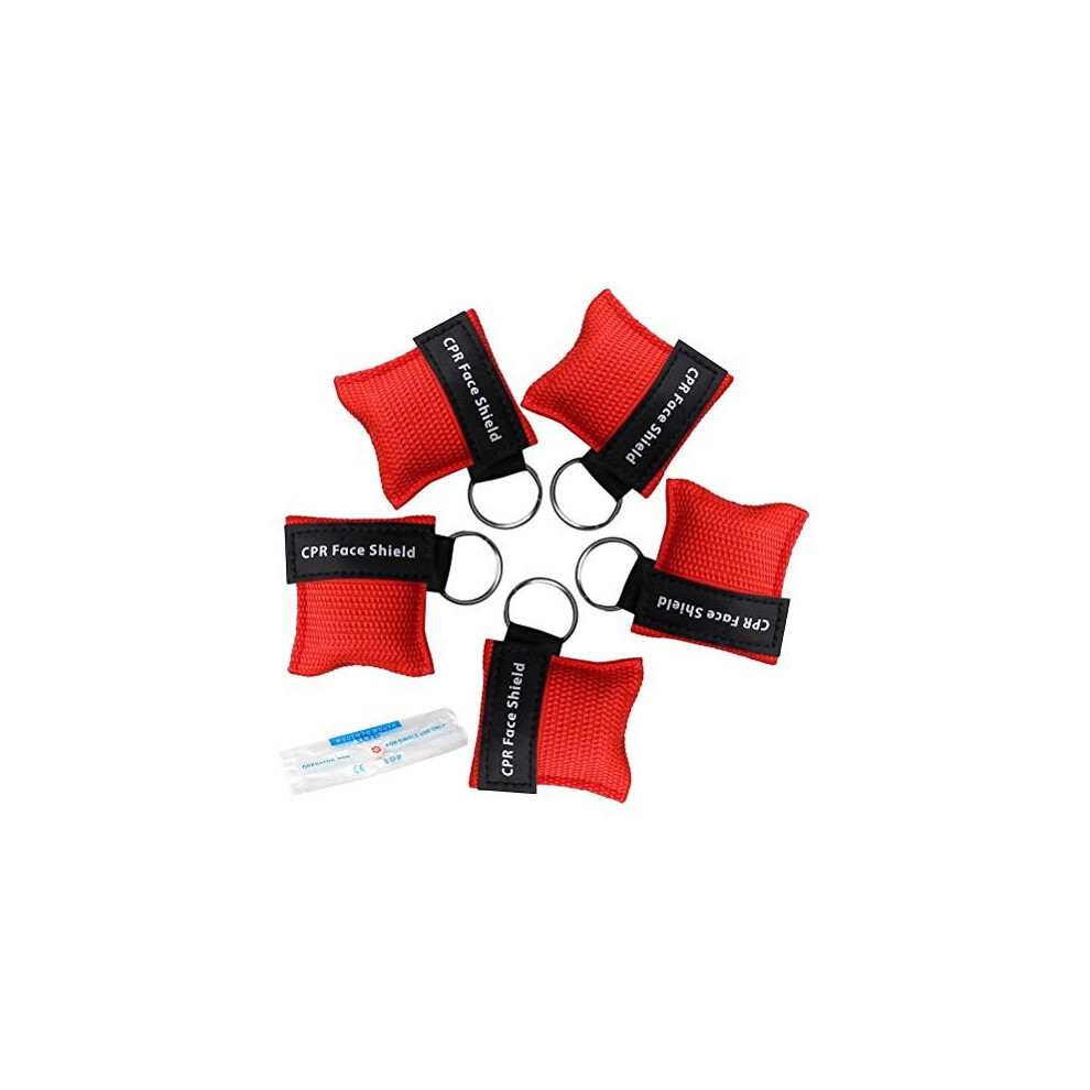 Kuou 5 Pcs Cpr Mask Keychain Ring Emergency Kit Face Shield For First Aid Or Aed Trainingred