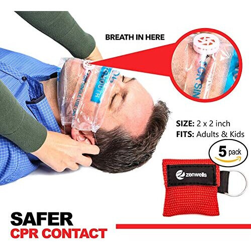 5 Pcs CPR Mask Keychain Ring Emergency Kit Face Shield for First Aid or AED Trainingred 2