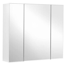 Bathroom Wall Cabinet Cupboard with Mirror 3Door Storage Cabinet 60 x 15 x 55 cm with Adjustable Shelf Modern White BBK22WT