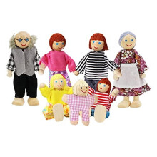 Dolls Family Set Dolls Houses People Sets of 7 People Wooden Family Doll Toys Dolls House Accessories for Doll House Kids Children Toy House Family