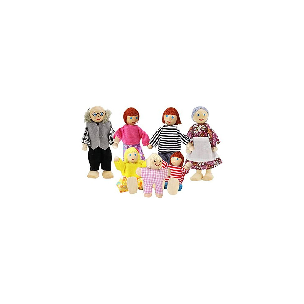 Lifreer Dolls Family Set Dolls Houses People Sets Of 7 People Wooden Family Doll Toys Dolls House Accessories For Doll House Kids Children Toy House Family