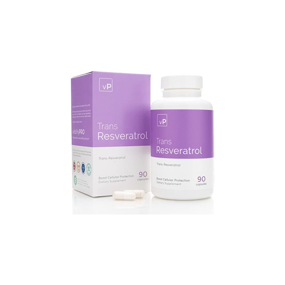 Trans Resveratrol 500mg x 90 Capsules Third Party Tested Over 98 Purity Natural Trans Resveratrol Supplement Vitality Pro