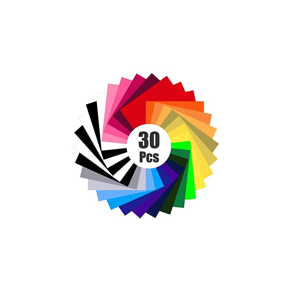 30 Pcs Heat Transfer Vinyl Set Colorful HTV Bundle Permanent Adhesive Heat Transfer Paper Backed Vinyl Sheets Assorted Colors for DIY TShirts Hat