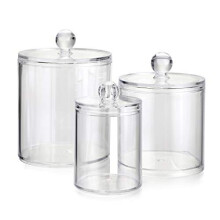 3SizesApothecaryJars CottonBallSwabsHolder ClearAcrylicBathroomStorageContainerwithLid