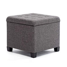 Pouffe Footstool Ottoman Storage Box 45cm Cube Strong Wooden Frame Linen Living Room Foot stool Toy Chest Dressing Stool Seat Chair with Lids for