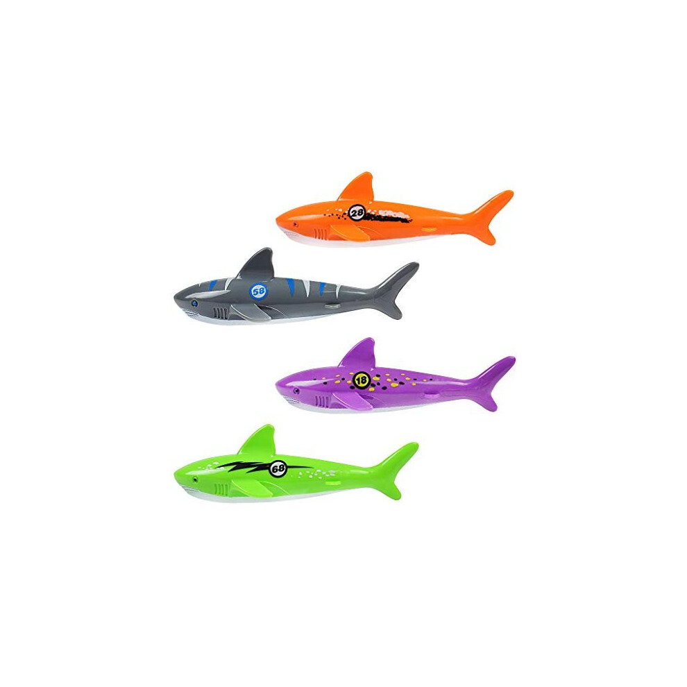 4 Pack Set Pool Toys Diving Torpedo Shark Shape Gliding Torpedo For Kids Underwater Toys Summer Fun Swimming Toys For Bath Pool Water Park and Sea