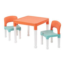 Childrens Table and Two Chair Set Green Orange White Table51cm H x 51cm W x 43cm D 27cm x 31cm x 44cm Seat Height 26cm