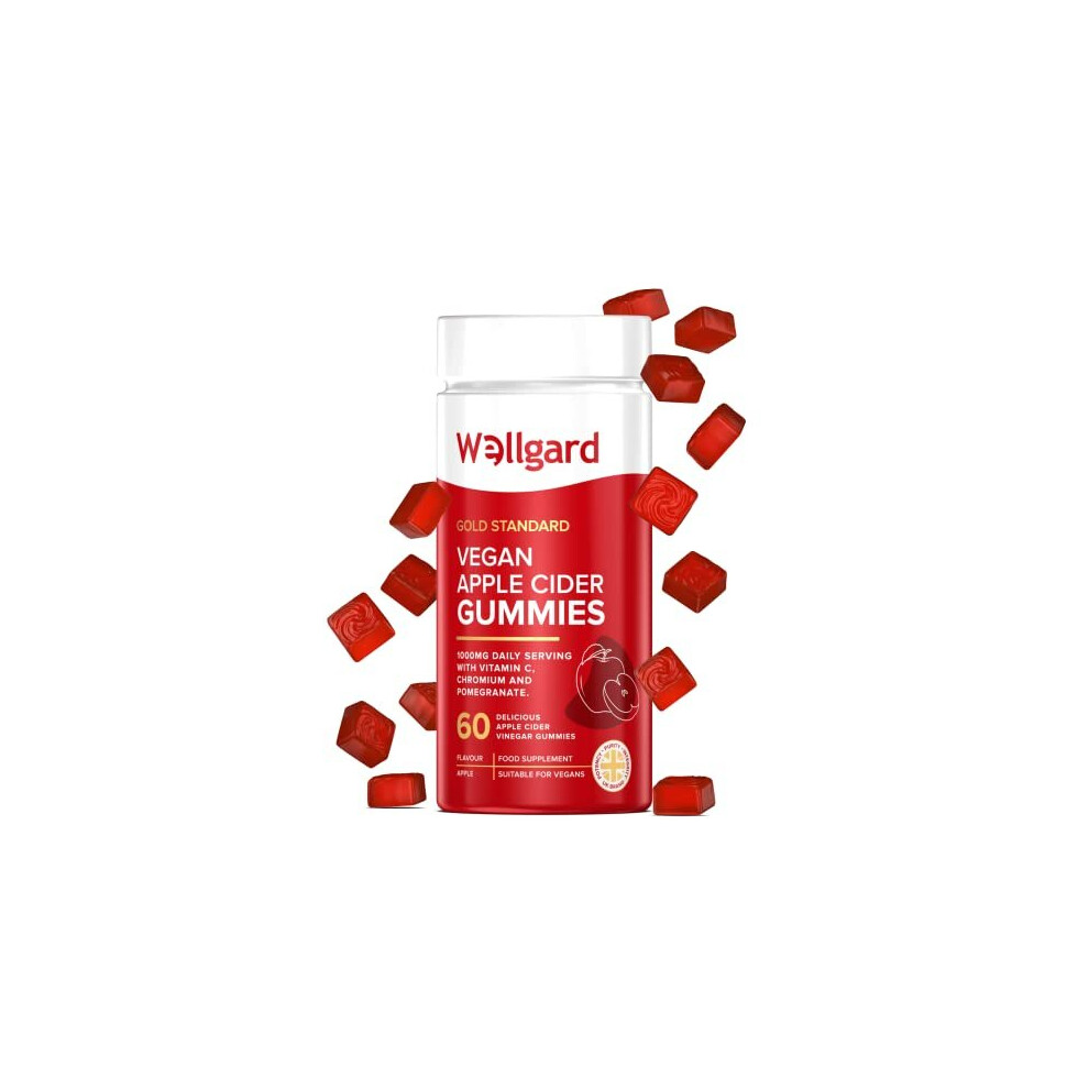 Vegan Apple Cider Vinegar Gummies by Wellgard Gold Standard 1000mg ACV Gummies with Vitamin C Chromium and Pomegranate NonGMO GlutenFree GelatineFree