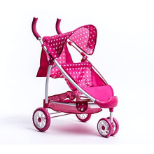 Dotty Tandem Twin Double Dolls Pram Pink Polka