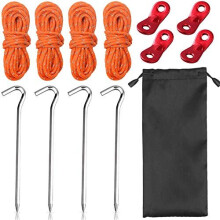 4mm Reflective Tent Ropes Guy Line4 Pack Tent Guide Rope with 4 Guy Ropes Tensioners and 4 Tent Fixing Nails for Outdoor Camping Hiking