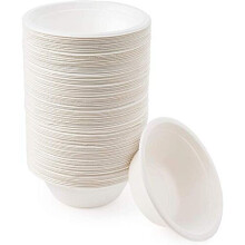 100Pack Disposable Paper Bowls 350 ml Biodegradable and Compostable Bagasse Bowls White Sugarcane Bowls for Picnics BBQ and Parties Bowls