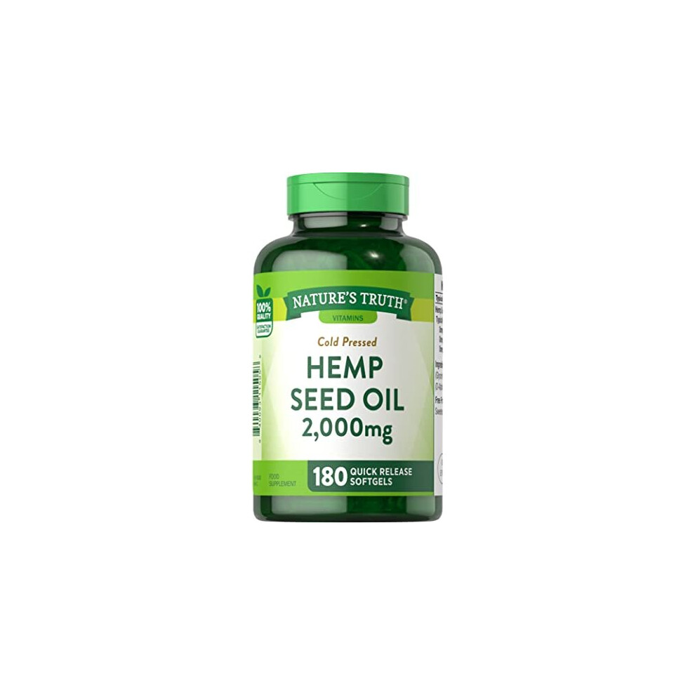 Hemp Seed Oil 2000mg 180 Softgel Capsules Natural Source of Omega 3 6 and 9 by Natures Truth