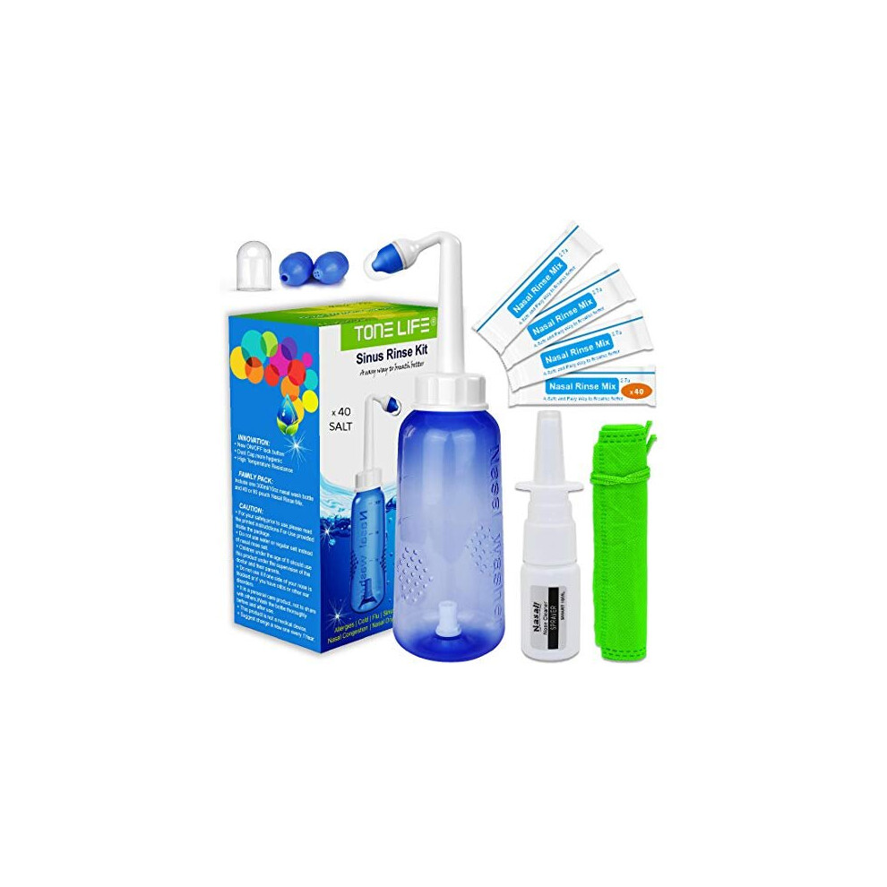 Tonelife Neti Potsinus Rinse Kit 40Packets Nasal Salt Moisturizing Nasal Sprayer Neti Pot Sinus Rinse Sinus Rinse300ml Nasal Rinse Kit With Sinus Rinse Sachets