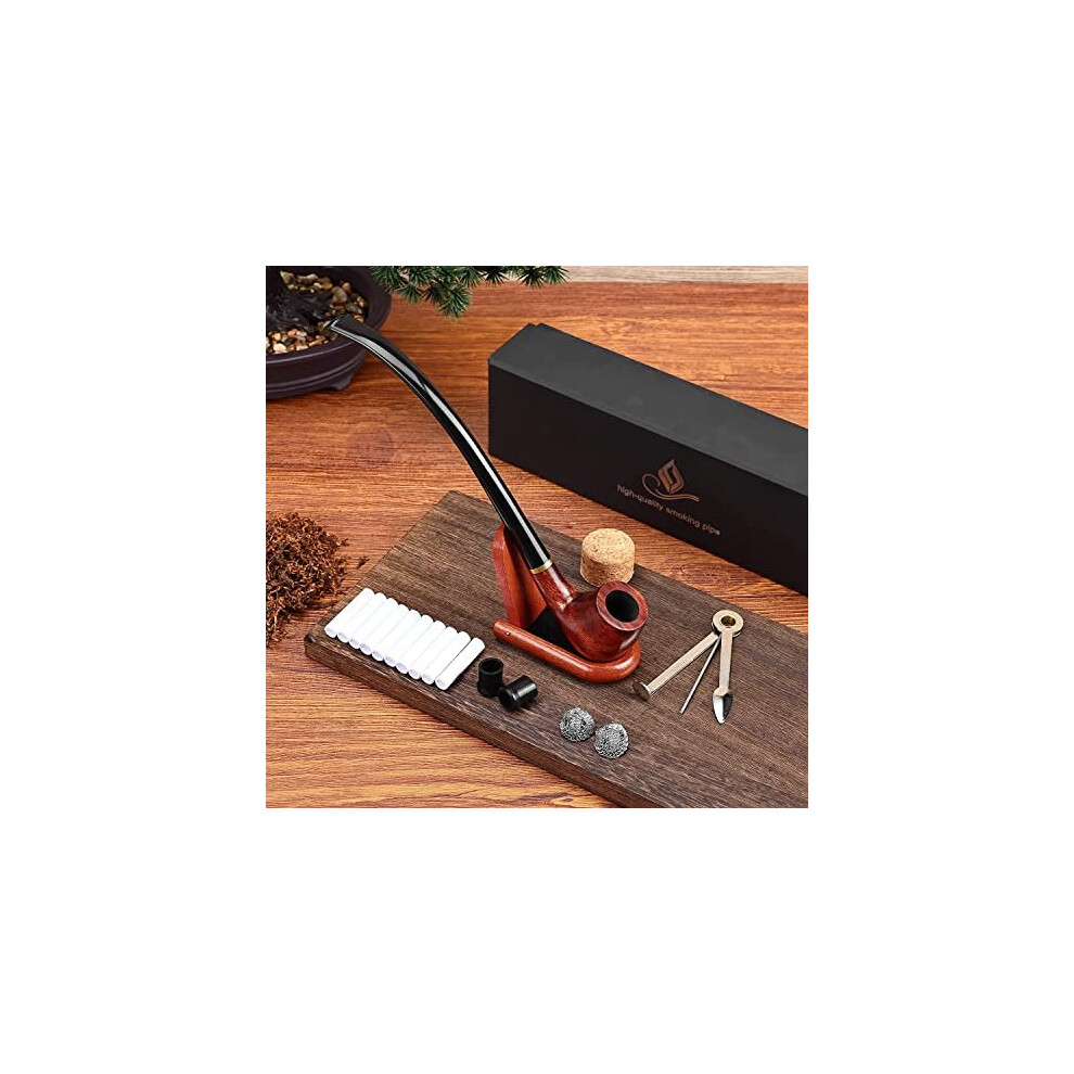 Joyoldelf Tobacco Pipe Churchwarden Rosewood Smoking Pipe With Pipe Stand Pipe Bit 3In1 Scraper Pipe Filter Cork Knocker Metall Ball Delicate Gift Box