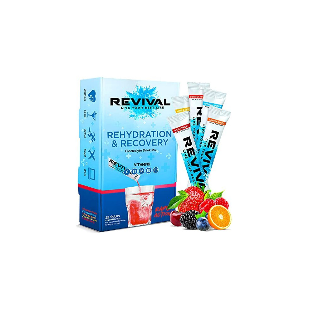 Revival Shots Revival Rapid Rehydration Electrolytes Powder High Strength Vitamin C B1 B3 B5 B12 Supplement Sachet Drink Effervescent Electrolyte Hydration Tablets