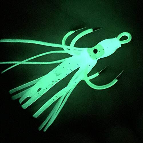 Luminous Octopus Lures Squid Skirts Bait Soft Trolling Lures Skirts Cuttlefish Squid Jig Octopus Lures Glow in Dark Squid with 4 Hooks