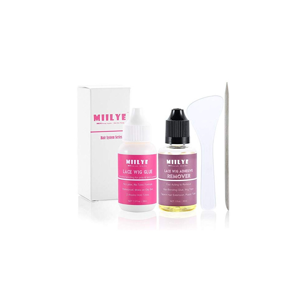 Miilye Unisex Light Wig Adhesive And Glue Remover Set Invisible Waterproof Hair Replacement Bonding Glue Solvent Hold For Lace Front Wig And Poly Hairpieces