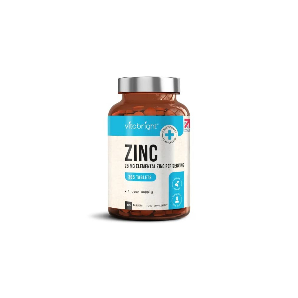 Zinc Tablets High Strength 25mg Elemental Zinc 365 Vegan Tablet Pills 1 Year Supply Zinc Gluconate Chelated Zinc Supplements for Immune System Hair