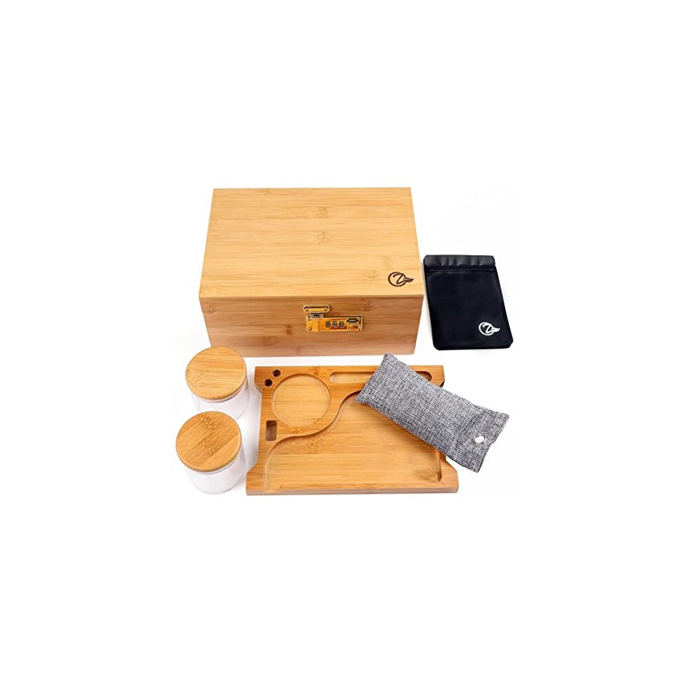 Ozchin Large Bamboo Storage Box With Lock Decorative Box For Home Locking Bamboo Box With Glass Jar Tray - Image 4