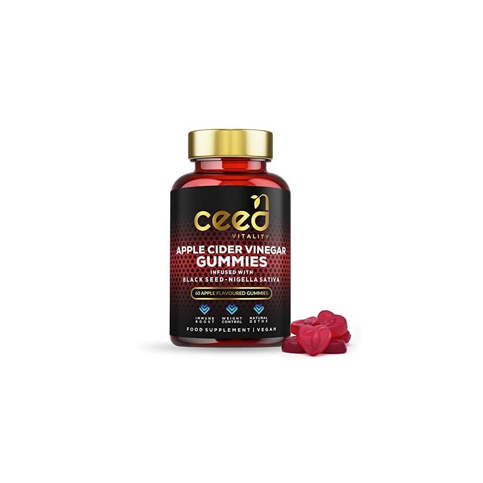 Ceed Vitality Apple Cider Vinegar Gummies With The Mother Enhanced With Seed And Vitamin B12 Vegan 1000Mg Weight Loss Immunity Digestion Apple Black