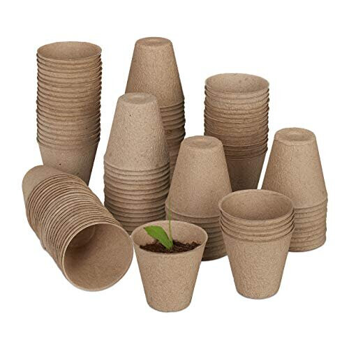 Set of 120 Biodegradable Cellulose Cultivation Pots H x D 75 x 8 cm Round Propagators Small Natural