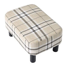 42 cm Footstool Rectangle Ottoman with Stable Wooden Legs Modern Linen Fabric Footrest Change Shoes Stool for Living Room Padded Seat for Bedroom