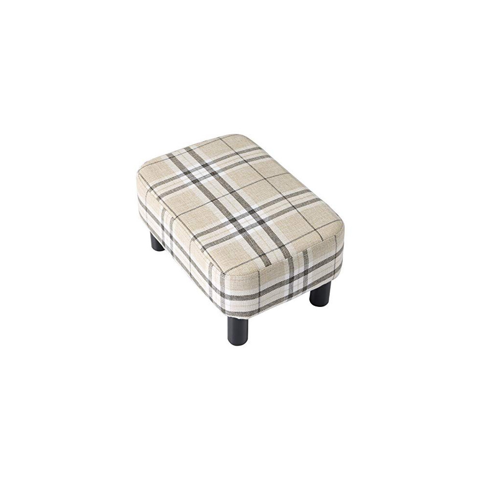 42 cm Footstool Rectangle Ottoman with Stable Wooden Legs Modern Linen Fabric Footrest Change Shoes Stool for Living Room Padded Seat for Bedroom-image-OPC-PBKWRC8-NEW