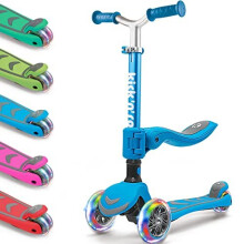 Kicknroll 2in1 Kick Scooter for Kids Ages 38 Foldable 4 Adjustable Height Scooter with Seat LED Flash 3 Wheel Load 50 kg Wide AntiSlip Deck Toddler