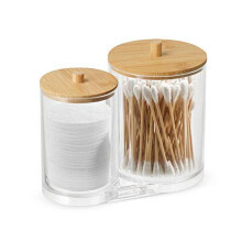 Cotton Pad Holder Bathroom Jars Cotton Pad Storage Made of PS Material with Wooden Cover Durable Dustproof and Moistureproof for Living Room Bedroom