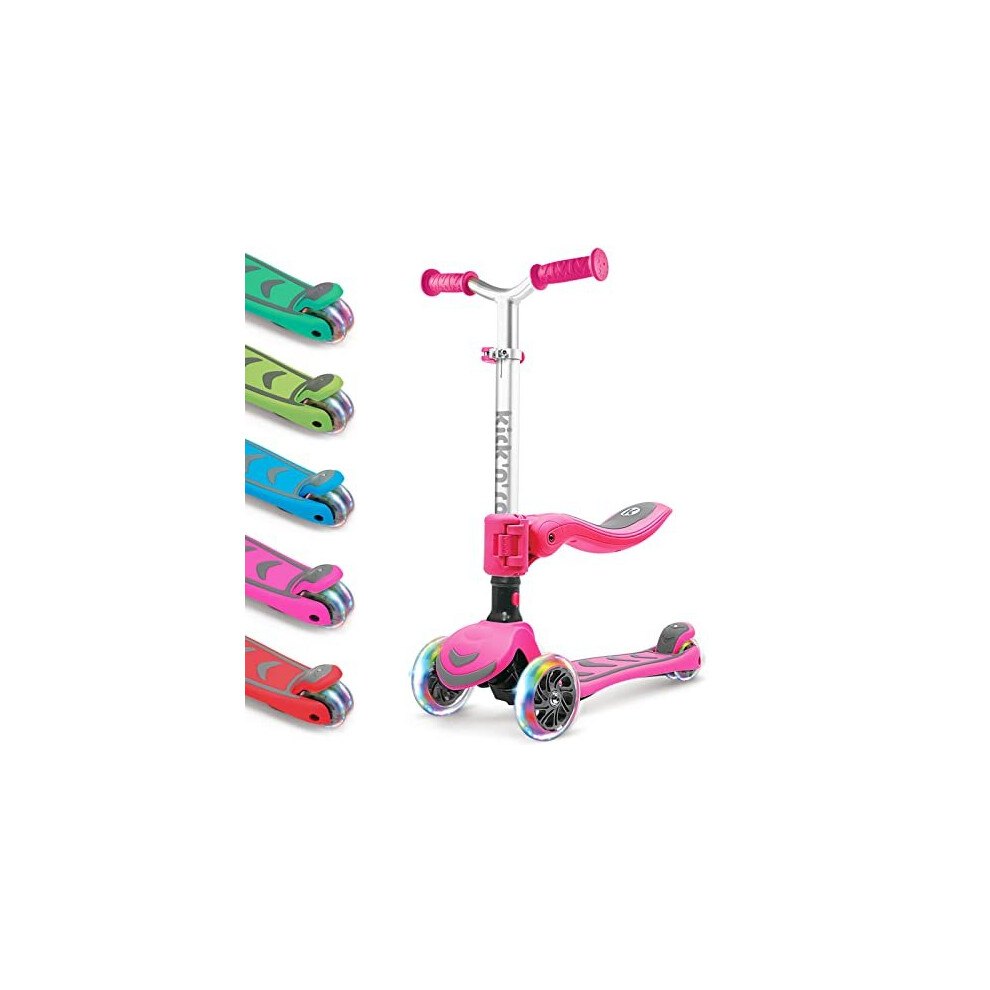 Kicknroll 2in1 Toddler Scooter 3 Wheel Foldable Kids Scooter with Seat Adjustable Scooter with Flashing LED Light Up Wheel Lean to Steer Scooter for 3