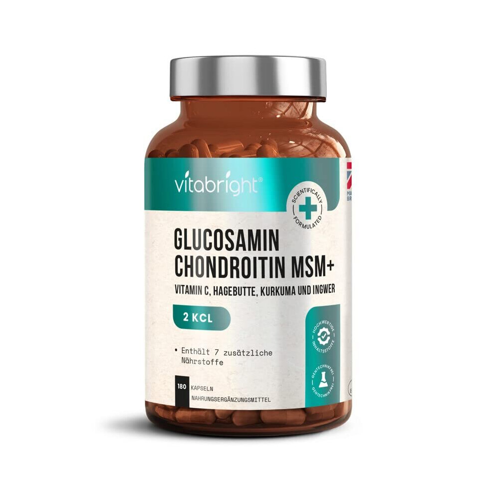 Glucosamine and Chondroitin MSM Joint Care Supplement with Turmeric Vitamin C Ginger Rosehip High Strength 180 Capsules Premium Glucosamine Sulphate