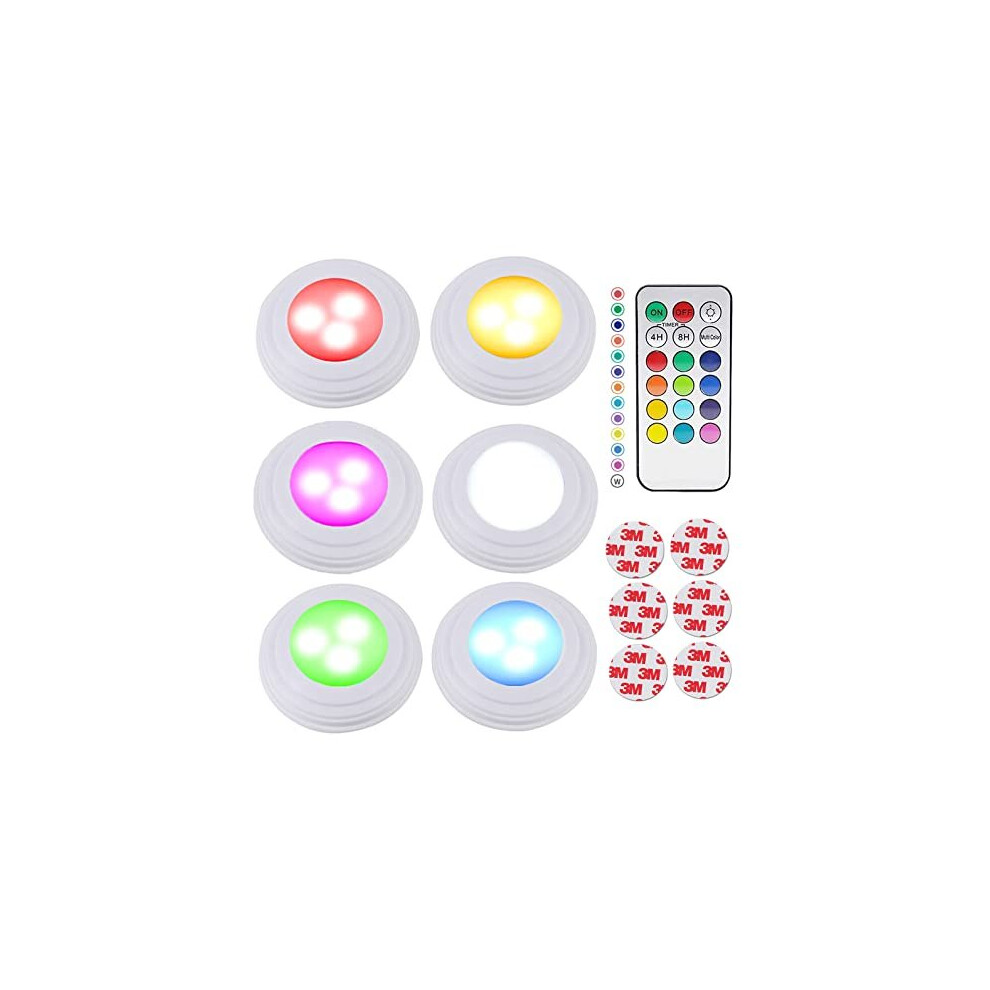 RGB Under Cabinet Lights Battery Powered LED Wireless Puck Light with Remote Control and TimerColour Changing Push Lights Stick on Light for