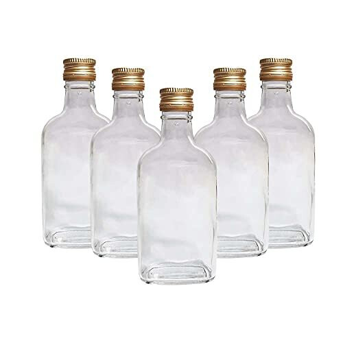 10 x 200ml Glass Flask Bottles with Gold Caps