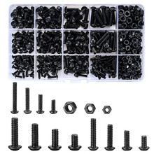 500 Pcs Nuts and Bolts Assorted Set Black Hex Socket Head Cap Screws Bolts and Nuts Kit M3M4M5 Thread Fastener Machine Hex Bolts and Nuts Assortment