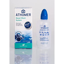 Athomer Nasal Wash Sinus Rinse Kit 250ml with 10 Packets of Sea Water Salt Cleans and Decongests The Nasal Cavity Moisturizing Nasal Sprayer for Adult