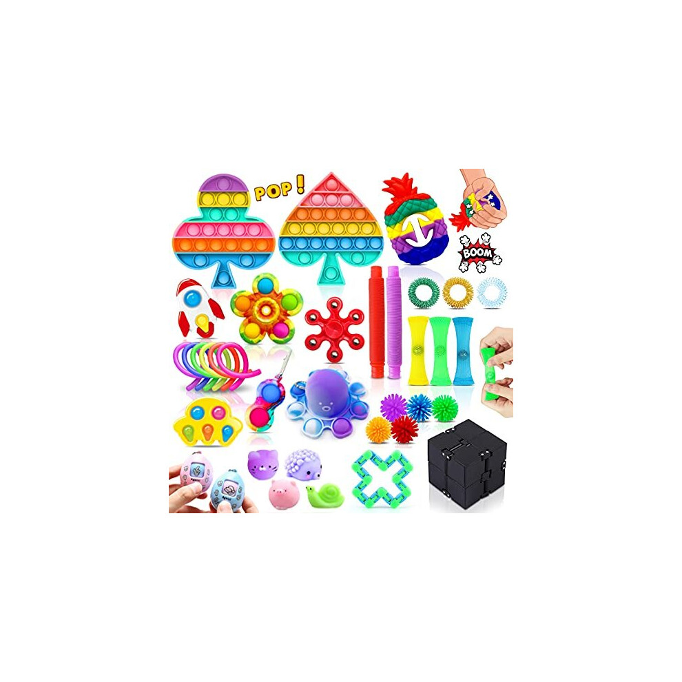 Fidget Toy Set 36PCS With Box Fidget Pack Sensory Anxiety Relief Stress Toys for Autism Fidget Toy in Rainbow color Octopus Relaxing Entertainment