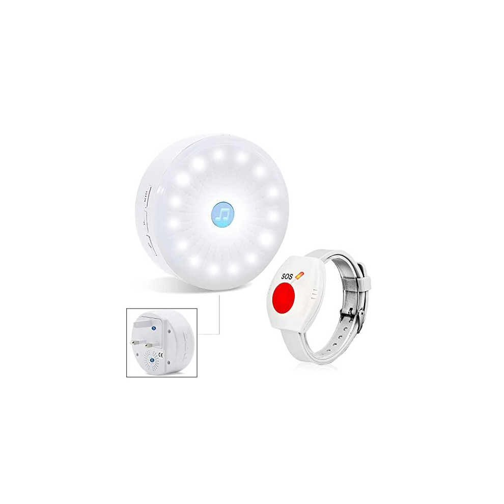 Wireless Personal Alarm for Elderly Caregiver Pager Emergency Call Bell Button Alarm System 150ft45m with 1 Night Light Receiver 1 Wrist Button