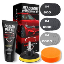 Car Headlight Restoration Kit for MOT Treats Opaque Headlights Yellowing and Degradation Sanding Discs Polish Polishing Sponge and Universal Adapter