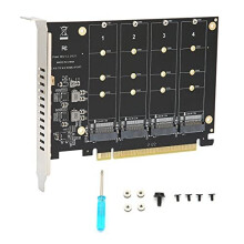 Quad M2 NVME SSD to PCIE 40 X16 Adapter High Speed 4x32Gbps Soft Raid Card with Individual LED Indicator Support 2230 2242 2260 2280 ph44