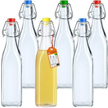 Flip Top Bottle Glass Flask with Rubber Cork Beer Container Fermentation Bottle Glass with Swing Top for Kombucha Water Carbonated Drinks 500ml pack