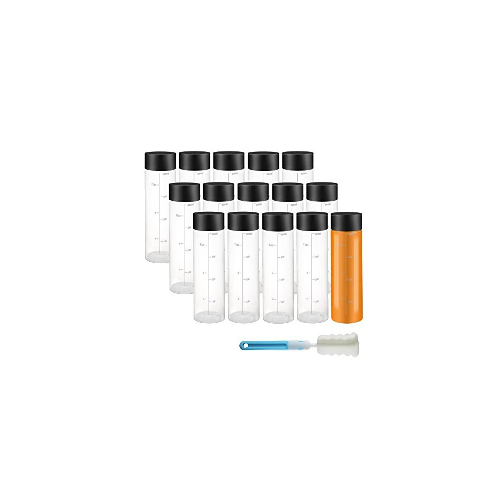 15 Pack 400 ml PET Bottles Wide Mouth Empty Plastic Bottles with Caps and Brush Clear Bottles Ideal for Smoothie Bottle Juice Bottles with Lids