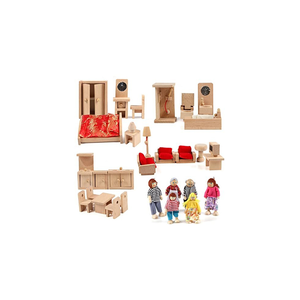 5 Set Dollhouse Furniture Accessories with a family of 6 dolls Decoration Pretend Play Toys for girls boys