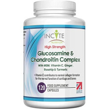 Glucosamine and Chondroitin High Strength Complex with MSM Vitamin C Ginger Rosehip Turmeric 120 Premium Capsules Joint Care Supplements Made in The