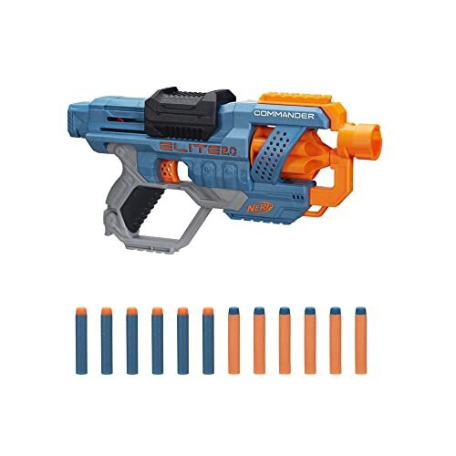 Nerf Nerf Elite 2.0 Commander RC6 Blaster (E9485F03) - 6-Dart Drum, 12 Darts, 2 Tactical Rails, Slam-Fire, Multicoloured