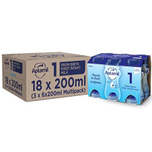 Aptamil 1 First Infant Milk - Ready-to-Use Liquid Formula from Birth, 200 ml, Pack of 18