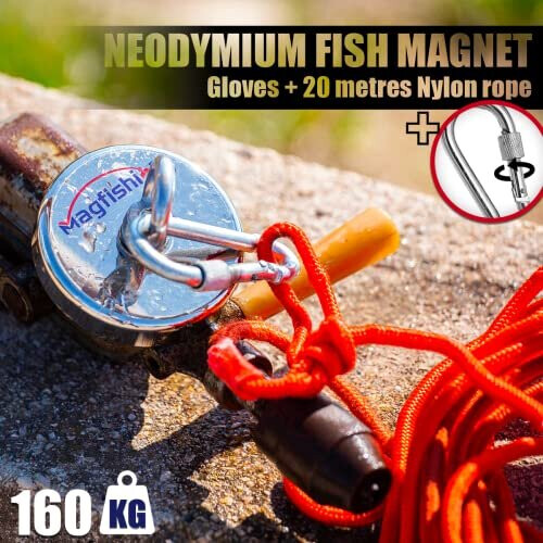 Magfishion Mega Magnet Fishing Kit 350 LB 160kg Super Strong Neodymium Magnet Electromagnet